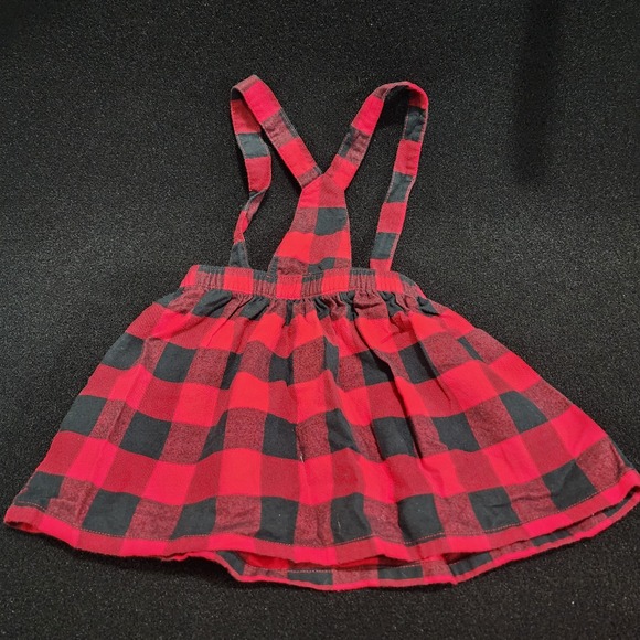 Carters Toddler Girls 2T Red Black Buffalo Plaid Overall Dress Skirt Outfit - Picture 3 of 3